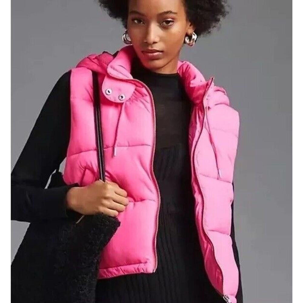 Anthropologie Pilcro Hot Pink Neon Quilted Down Puffer Vest Sz S Utility Scandi